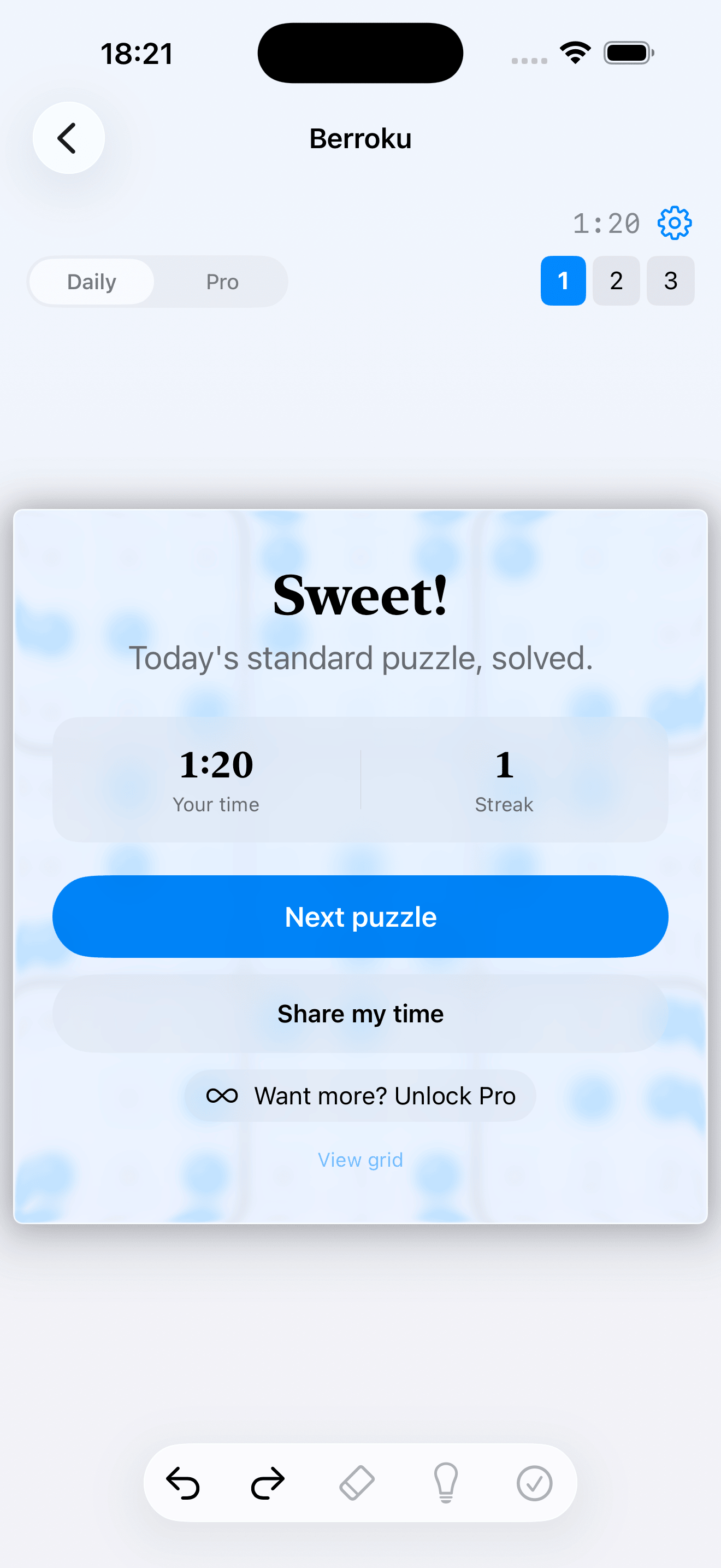 A Berroku puzzle mid-solve, with berries placed and the surrounding clues partially satisfied