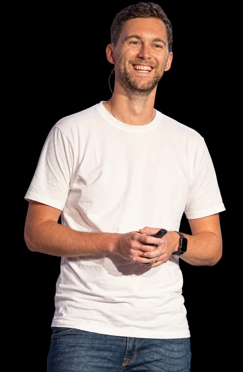 James Brooks speaking on stage